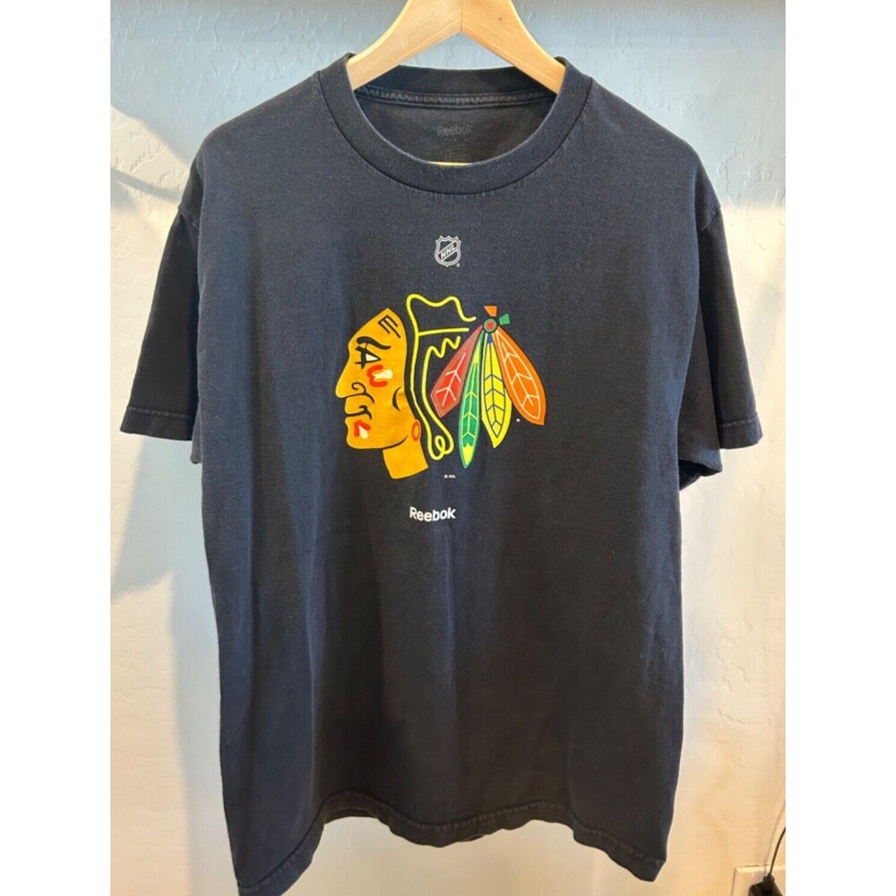 Chicago Black Hawks Men's Large Reebok T Shirt Tee Black NHL